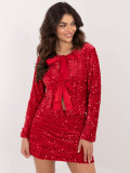 Red elegant short cardigan with sequins and lining