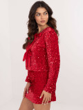 Red elegant short cardigan with sequins and lining