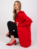Red wool and angora transitional coat with hood, oversize fit