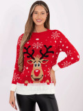 Red sweater with print and round neckline