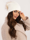 Elegant ecru beanie with pompom