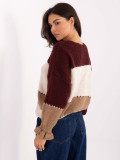 Burgundy striped sweater with ruffle and V-neck
