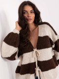 Brown striped sweater with tie detail and puff sleeves
