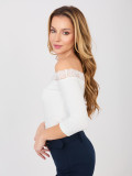 Elegant blouse with lace and off-shoulder neckline, ecru