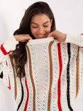Ecru openwork sweater with stripes