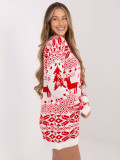 Long women's sweater with print, ecru