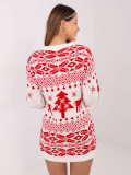 Long women's sweater with print, ecru