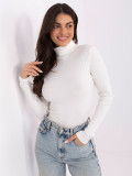 Ribbed cotton turtleneck blouse in ecru