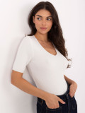 Ecru Ribbed V-Neck Sweater