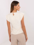 Elegant blouse with appliqué and sequins, ecru