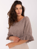 Elegant Beige Sweater with 3/4 Sleeves
