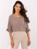 Elegant Beige Sweater with 3/4 Sleeves