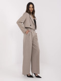 Beige women's set with long-sleeve blazer and wide-leg trousers