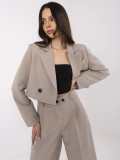 Beige women's set with long-sleeve blazer and wide-leg trousers