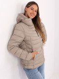 Beige quilted jacket with hood