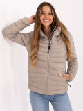 Beige quilted jacket with hood