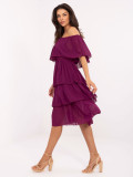 Purple Flared Dress with Ruffle