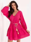 Pink Flared Dress with Long Sleeves