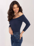 Navy cotton off-shoulder blouse