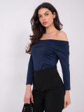 Navy blue off-shoulder blouse with 3/4 sleeves