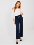 Elegant navy blue trousers with high waist and belt