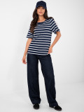 Women's striped short sleeve t-shirt, navy blue