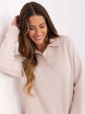 Beige cotton blouse with collar and long sleeves