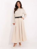 Elegant beige maxi skirt with belt and pockets