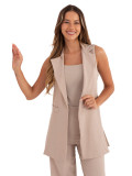 Long beige elegant vest with lining