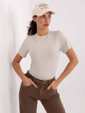 Beige smooth short-sleeve blouse