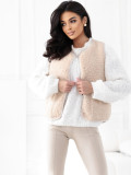 Beige faux fur vest with buttons