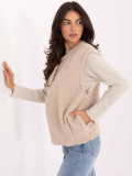 Beige knitted vest with pockets
