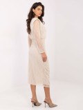 Beige midi pencil dress with lace and lining
