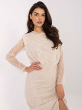 Beige midi pencil dress with lace and lining