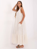 Maxi Dress with V-Neck in Light Beige
