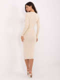 Elegant midi dress with V-neck and buttons, beige