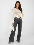 Elegant beige blouse with floral appliqué and embroidery