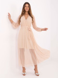 Beige maxi dress with belt and lining