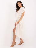 Oversize Beige Summer Dress with Belt and Pockets