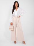 Elegant beige wide-leg trousers with belt