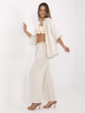 Beige Wide Leg Pants with Belt