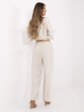 Beige Wide Leg Pants with Belt