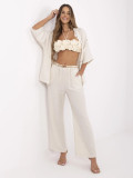 Beige Wide Leg Pants with Belt