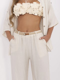 Beige Wide Leg Pants with Belt