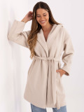 Light Beige Transitional Coat with Hood and Belt