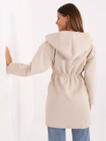Light Beige Transitional Coat with Hood and Belt