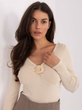 Elegant beige sweater with V-neckline