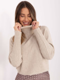 Light beige turtleneck sweater with long sleeves
