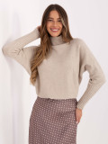 Light beige turtleneck sweater with long sleeves