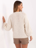 Beige sweater with round neckline and balloon sleeves